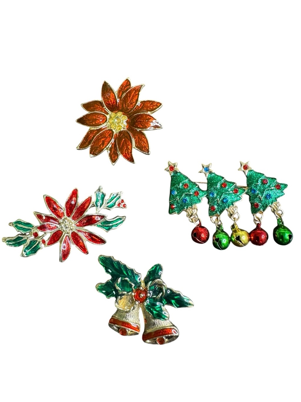 Vintage Red and Green Holiday Enamel Brooch Bundle